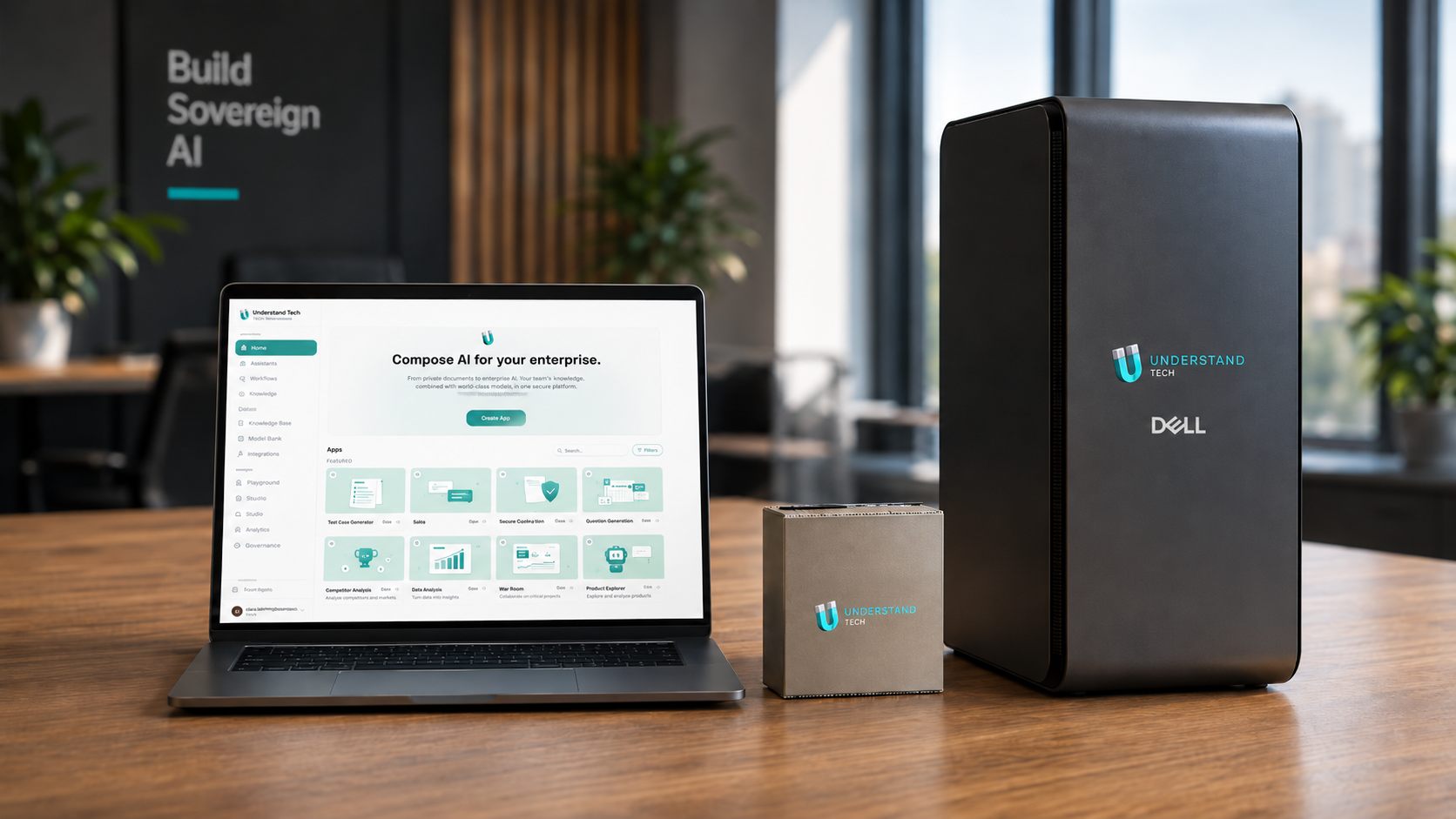 Understand Tech AI-in-a-Box appliances with the Understand Studio app builder on a laptop