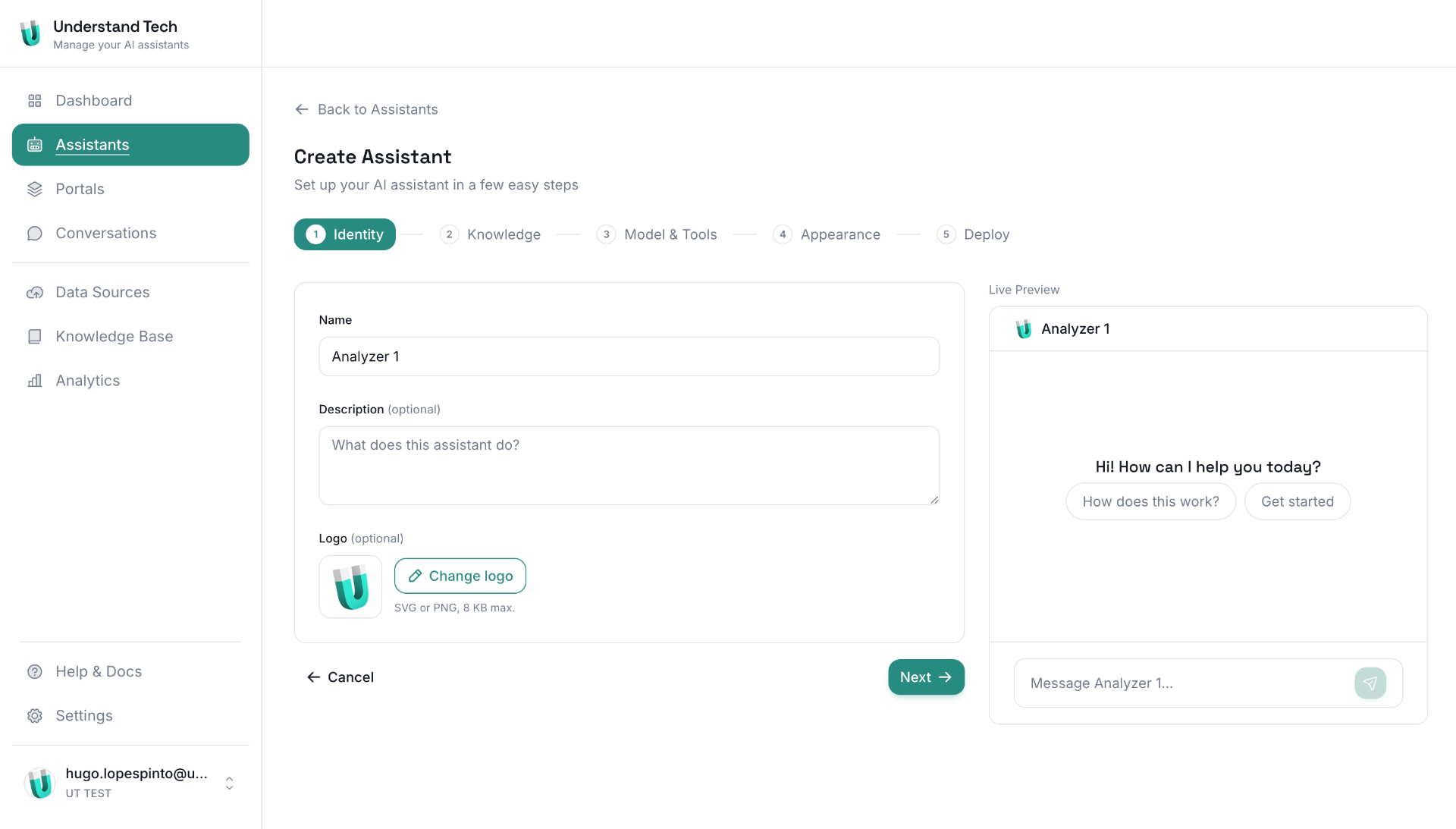 Administrator view — Create Assistant 5-step wizard