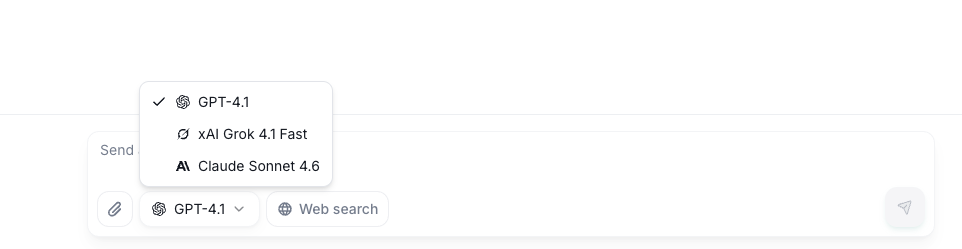 End-user view: a curated list of LLMs made available by the administrator inside the portal